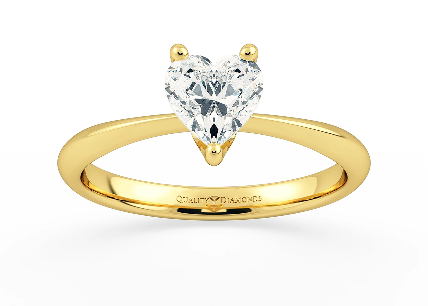 One Carat Lab Grown Heart Solitaire Diamond Engagement Ring in 18K Yellow Gold