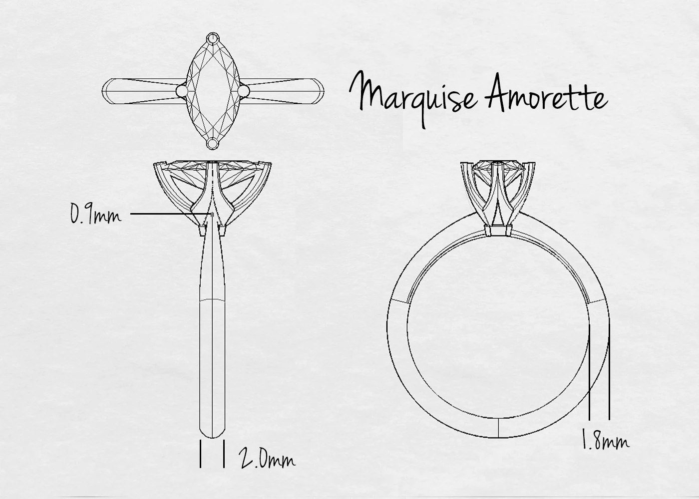 Two Carat Lab Grown Marquise Solitaire Diamond Engagement Ring in 18K