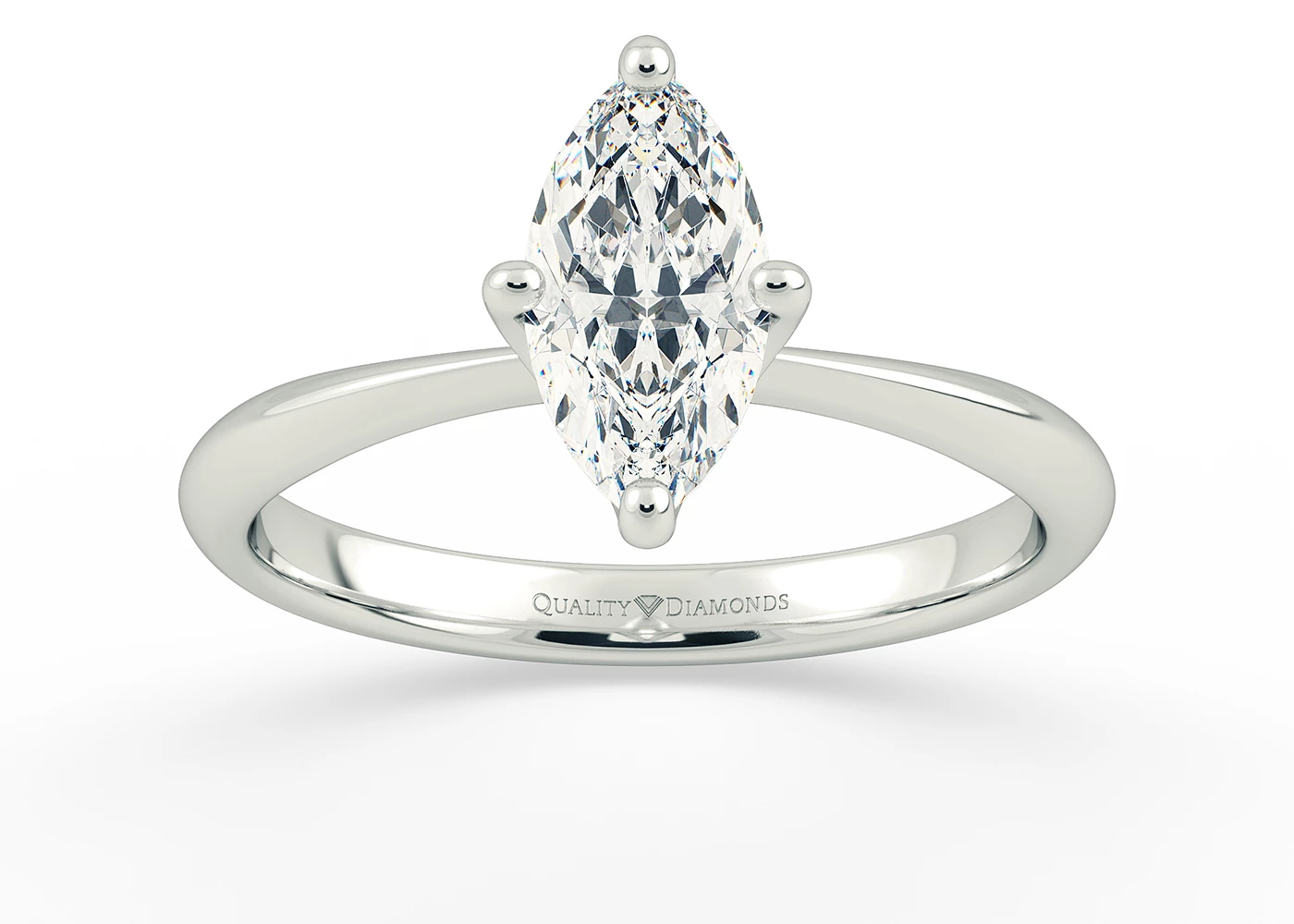 Half Carat Marquise Solitaire Diamond Engagement Ring in 9K White Gold