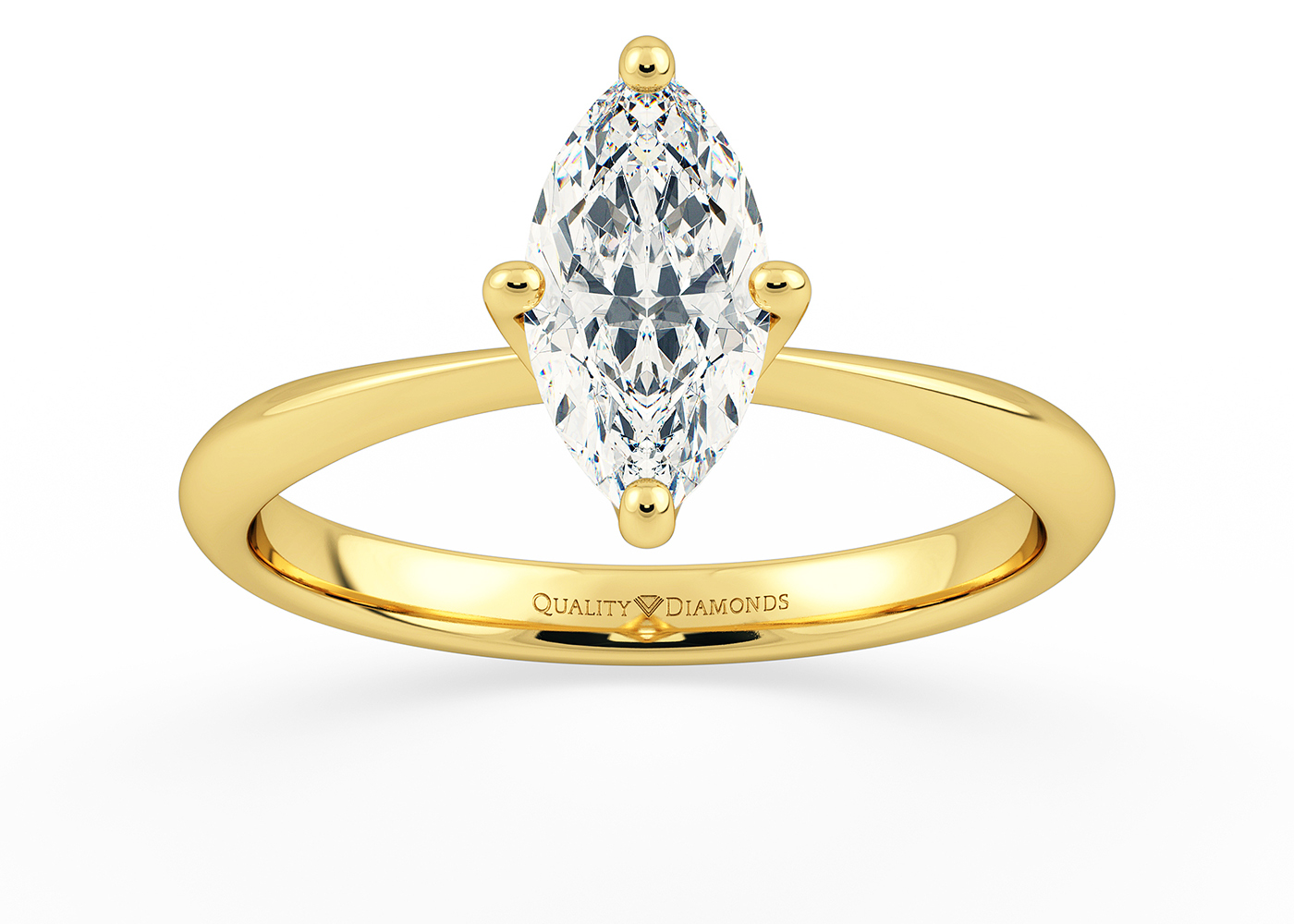 One Carat Lab Grown Marquise Solitaire Diamond Engagement Ring in 18K Yellow Gold