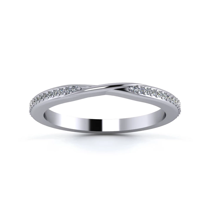 Platinum 2mm Ribbon Full Grain Diamond Set Ring