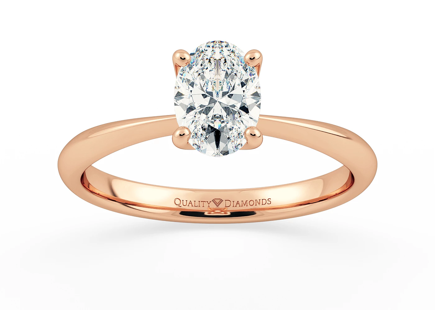 One Carat Lab Grown Oval Solitaire Diamond Engagement Ring in 18K Rose Gold