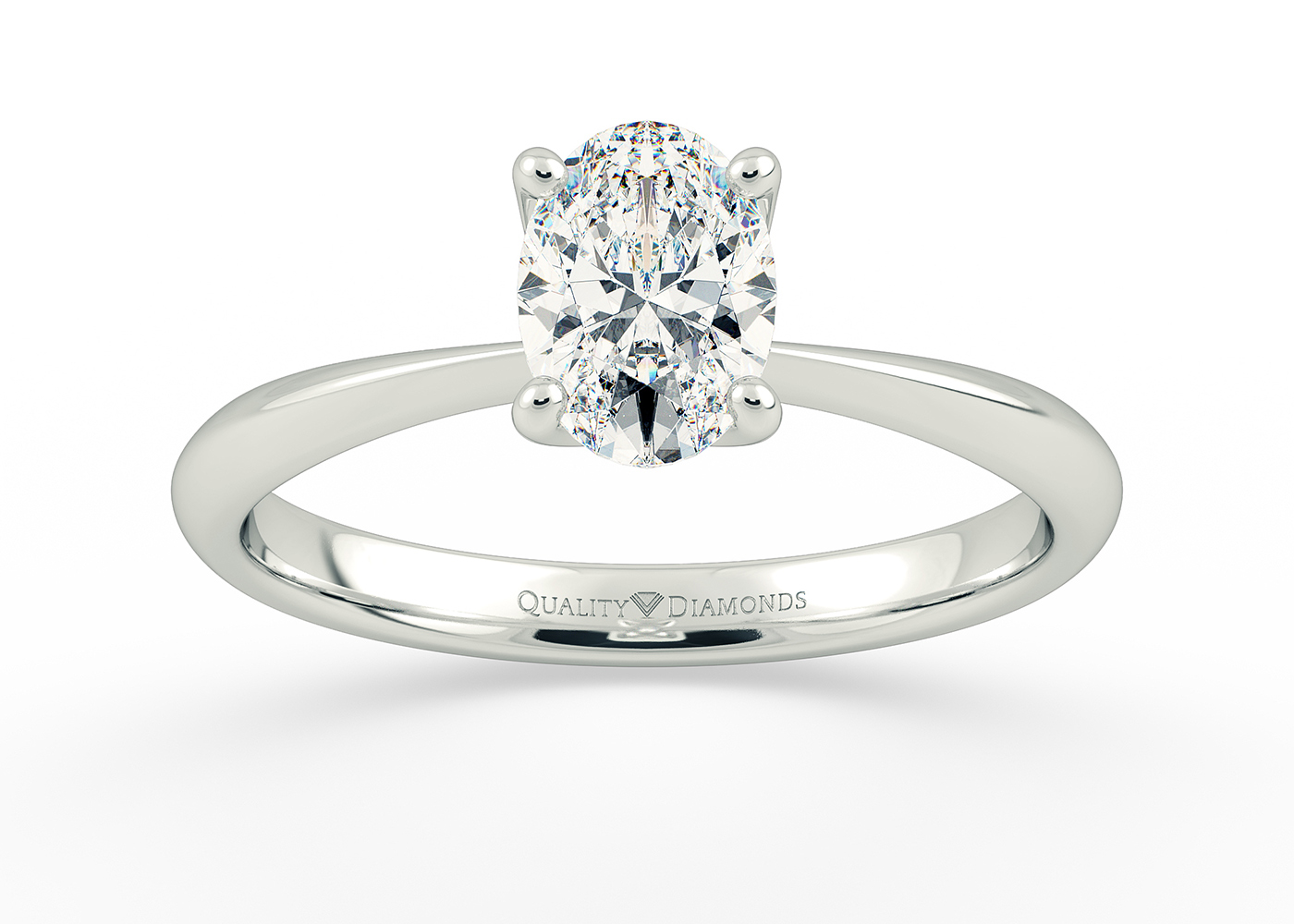 Two Carat Lab Grown Oval Solitaire Diamond Engagement Ring in 18K White Gold