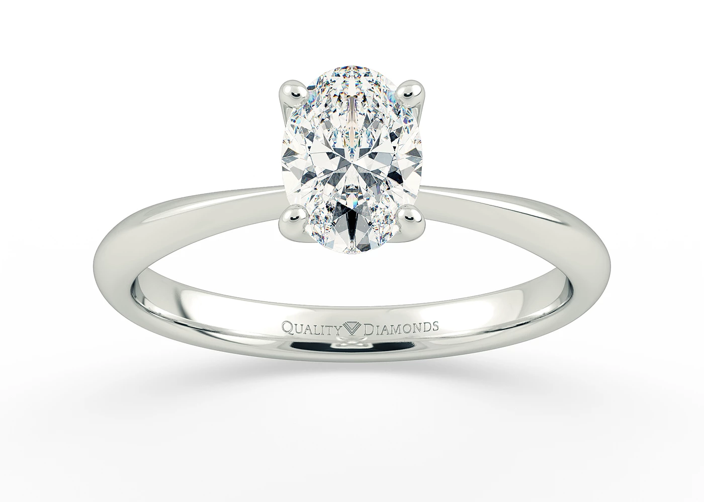 Two Carat Lab Grown Oval Solitaire Diamond Engagement Ring in 9K White Gold