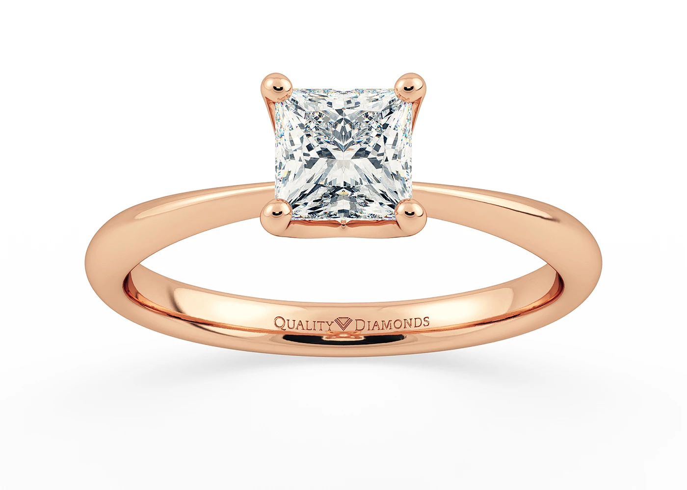 One Carat Lab Grown Princess Solitaire Diamond Engagement Ring in 18K Rose Gold