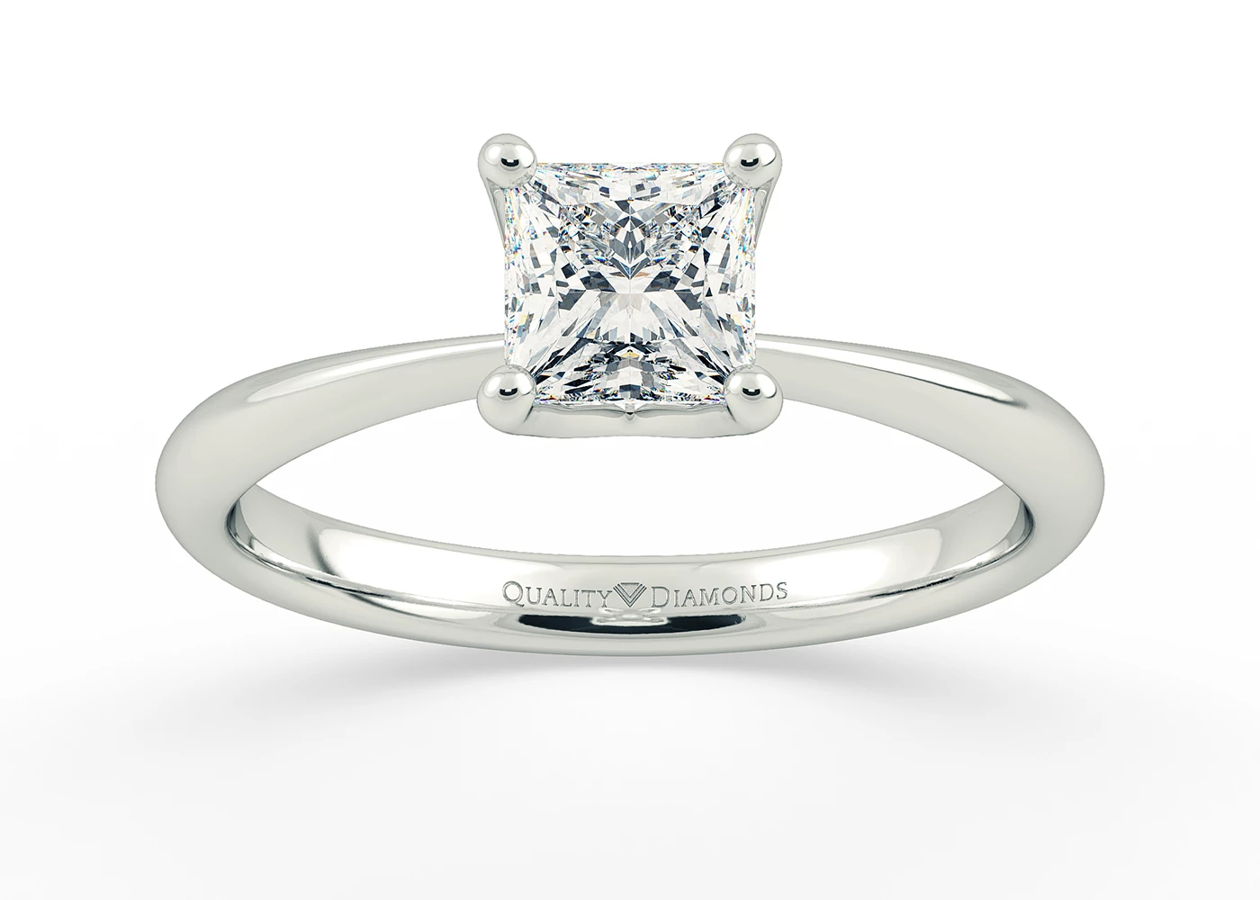 Two Carat Princess Solitaire Diamond Engagement Ring in 9K White Gold