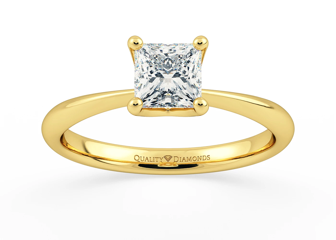 Two Carat Lab Grown Princess Solitaire Diamond Engagement Ring in 18K Yellow Gold