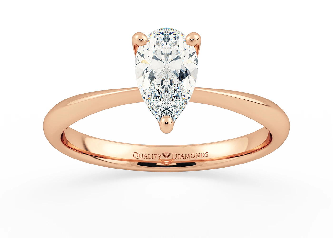 Two Carat Pear Solitaire Diamond Engagement Ring in 18K Rose Gold