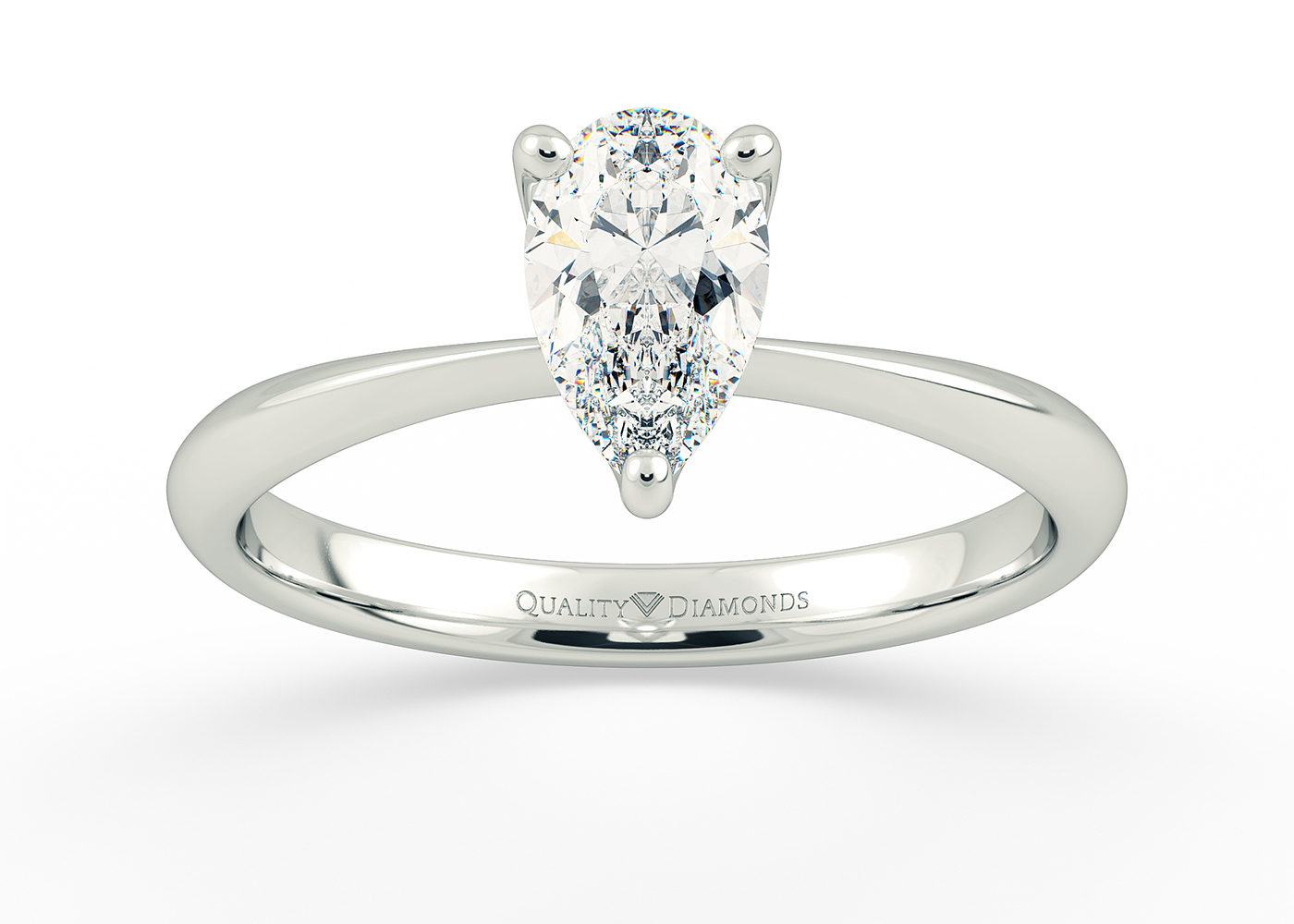 Two Carat Pear Solitaire Diamond Engagement Ring in 18K White Gold