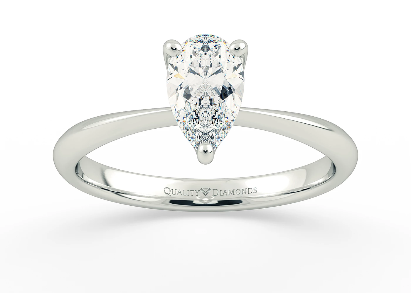Half Carat Lab Grown Pear Solitaire Diamond Engagement Ring in 18K White Gold