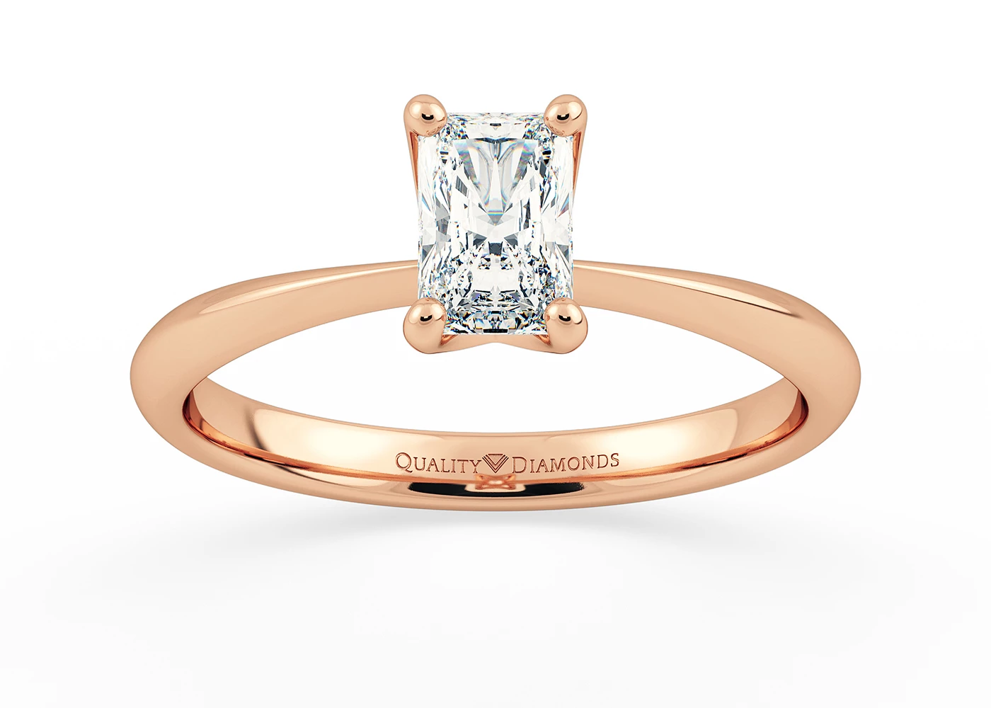 Two Carat Radiant Solitaire Diamond Engagement Ring in 18K Rose Gold