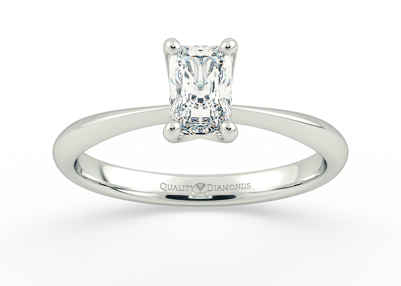One Carat Lab Grown Radiant Solitaire Diamond Engagement Ring in Platinum 950