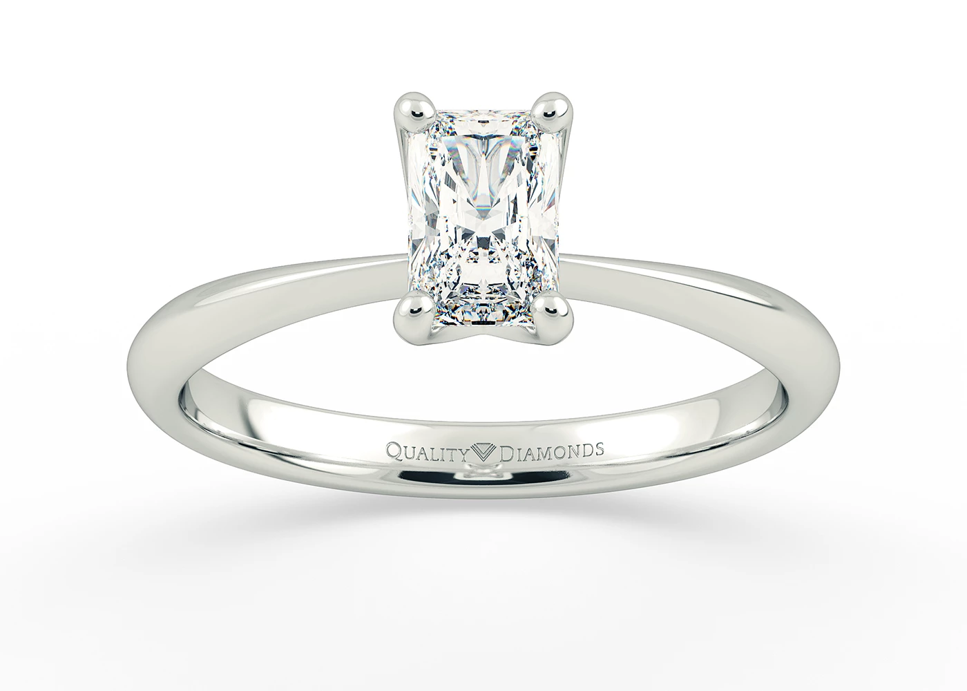 One Carat Radiant Solitaire Diamond Engagement Ring in 18K White Gold