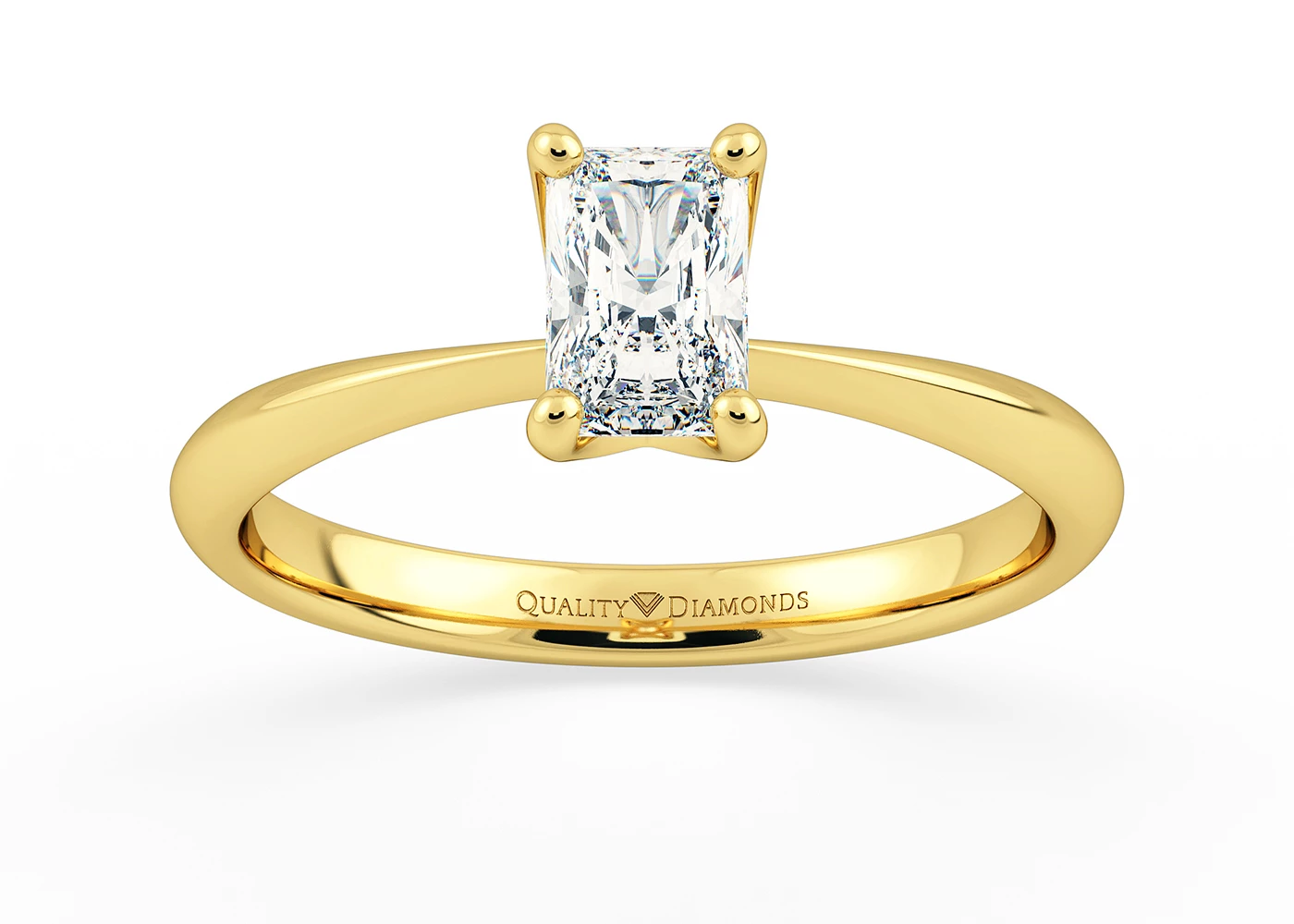 One Carat Lab Grown Radiant Solitaire Diamond Engagement Ring in 18K Yellow Gold