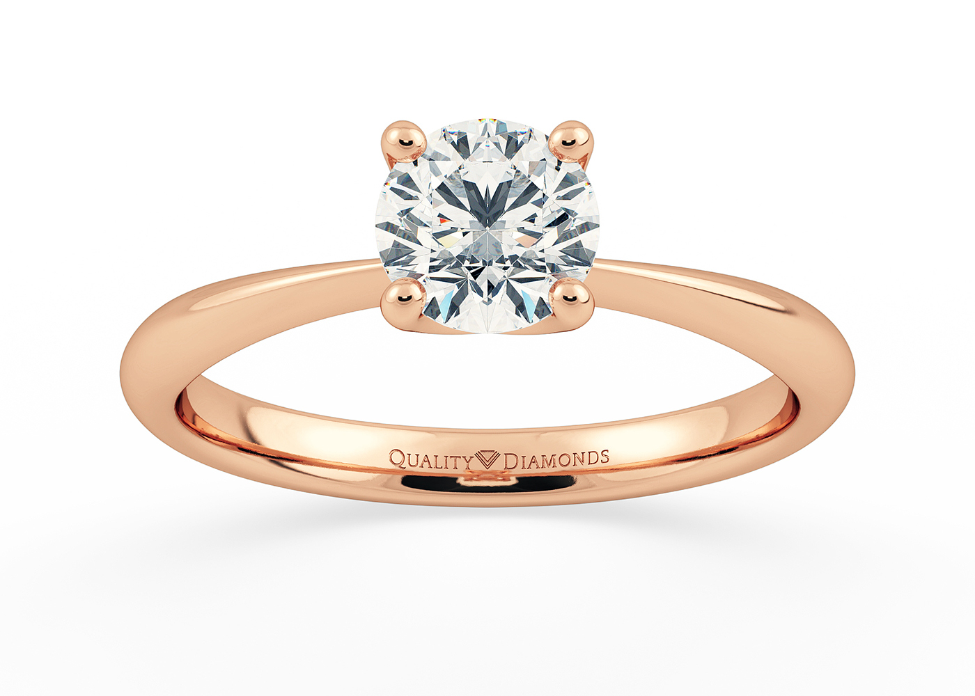 One Carat Round Brilliant Solitaire Diamond Engagement Ring in 18K Rose Gold