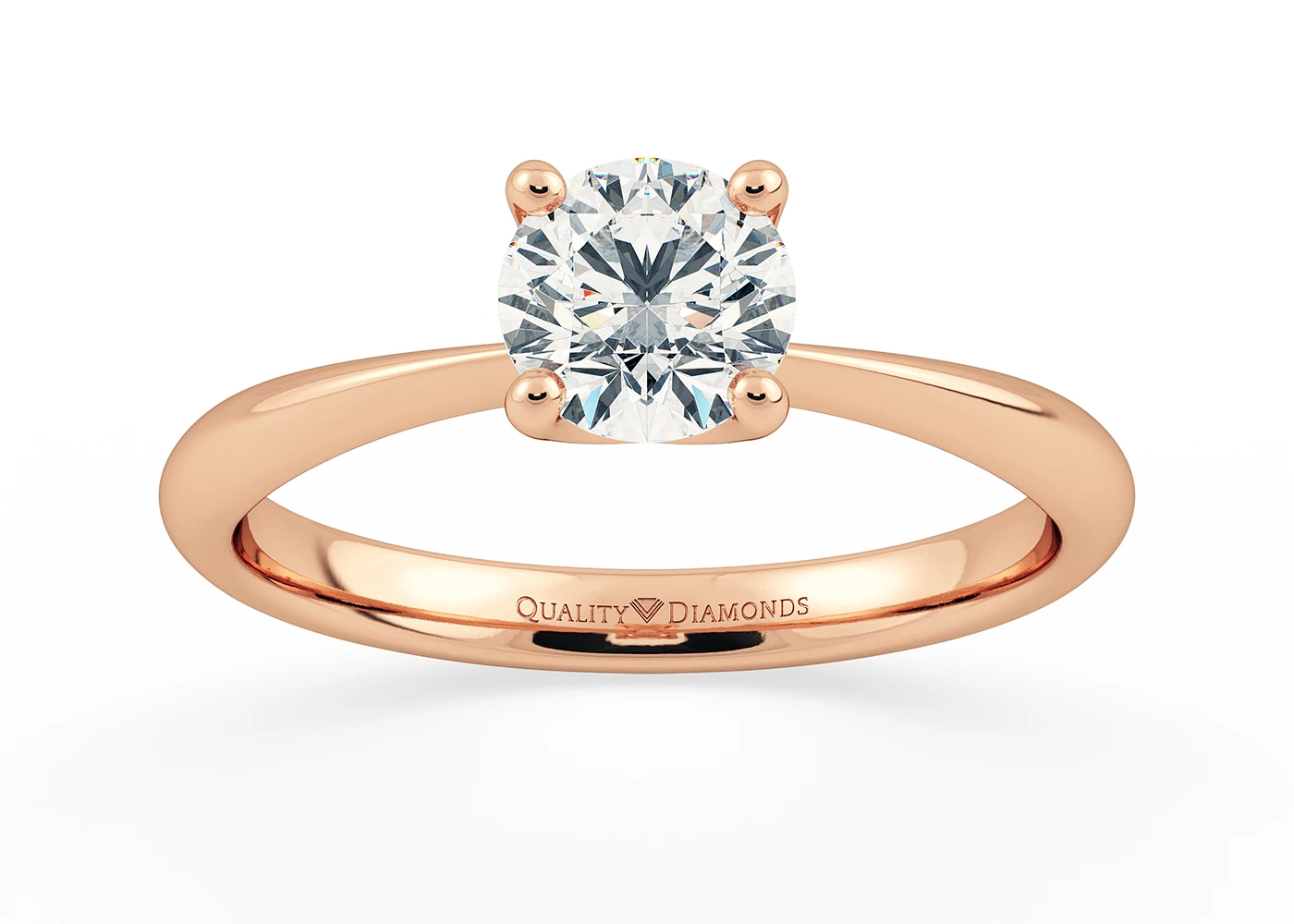 One Carat Lab Grown Round Brilliant Solitaire Diamond Engagement Ring in 18K Rose Gold