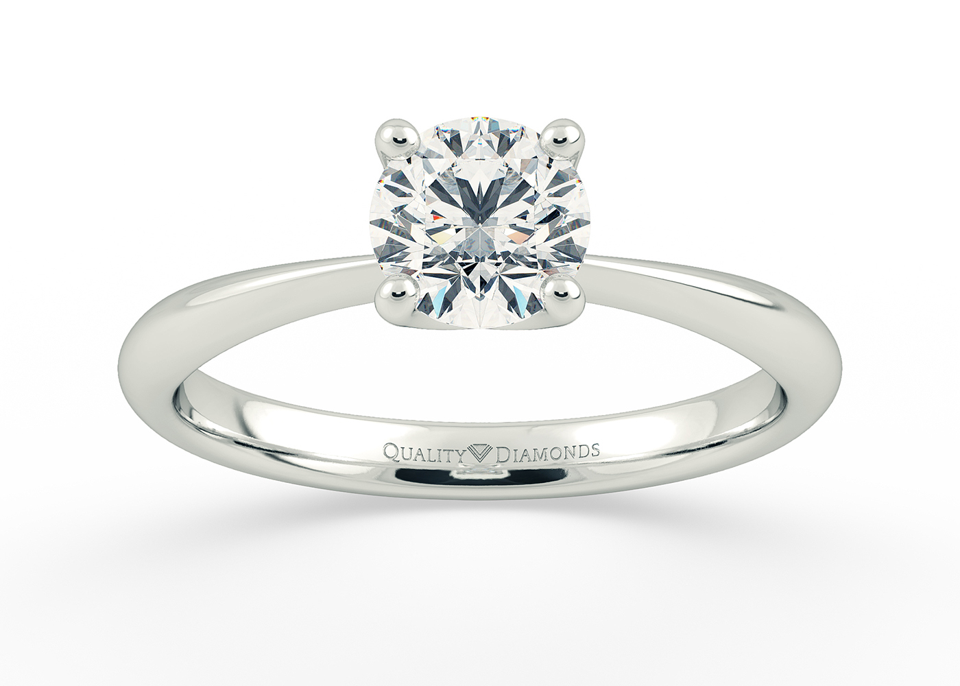 One Carat Round Brilliant Solitaire Diamond Engagement Ring in 18K White Gold