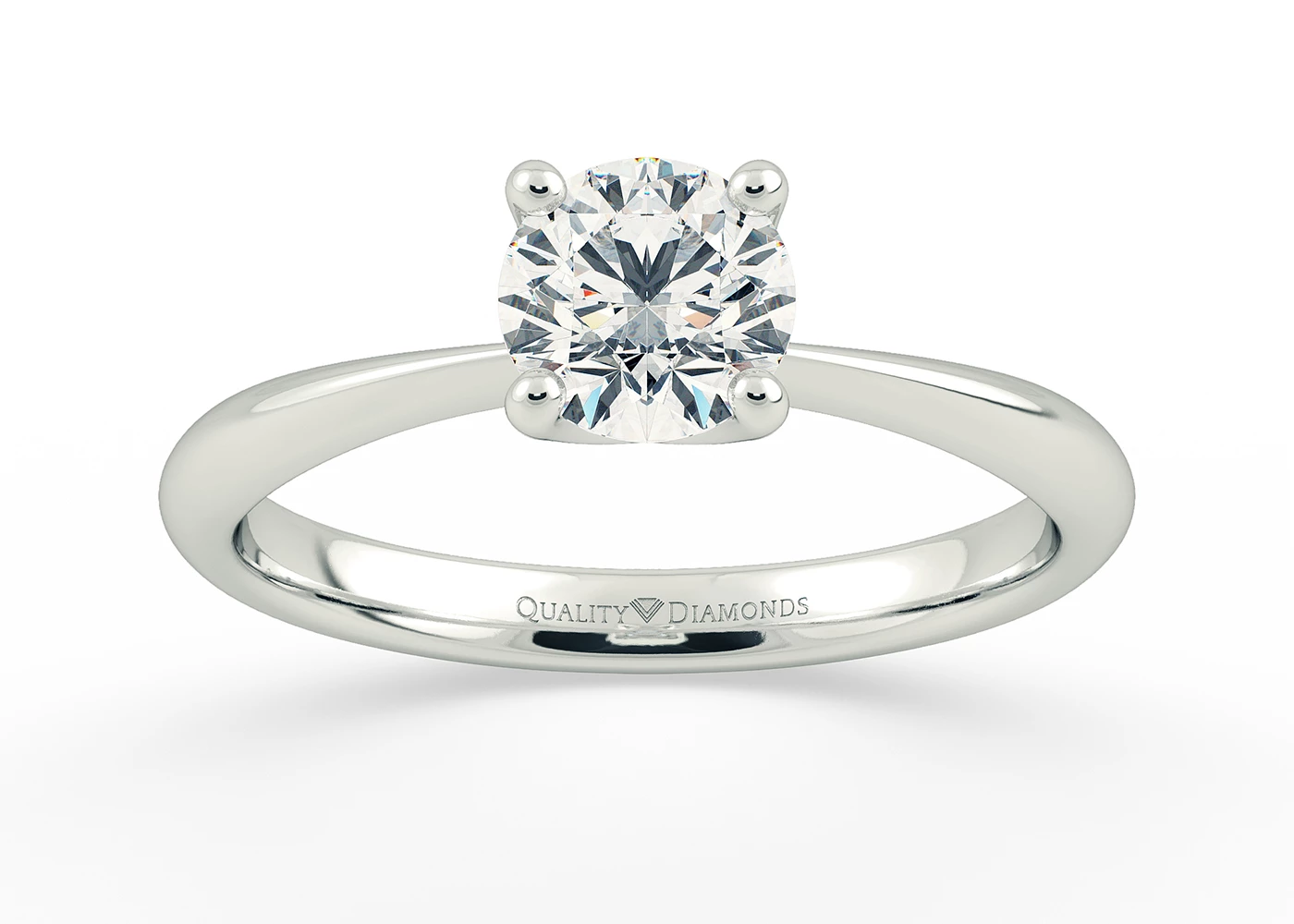 Half Carat Round Brilliant Solitaire Diamond Engagement Ring in 18K White Gold