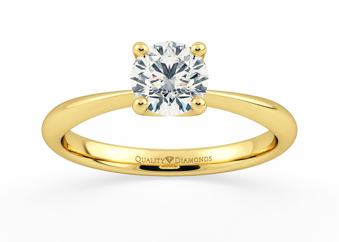 Two Carat Lab Grown Round Brilliant Solitaire Diamond Engagement Ring in 18K Yellow Gold