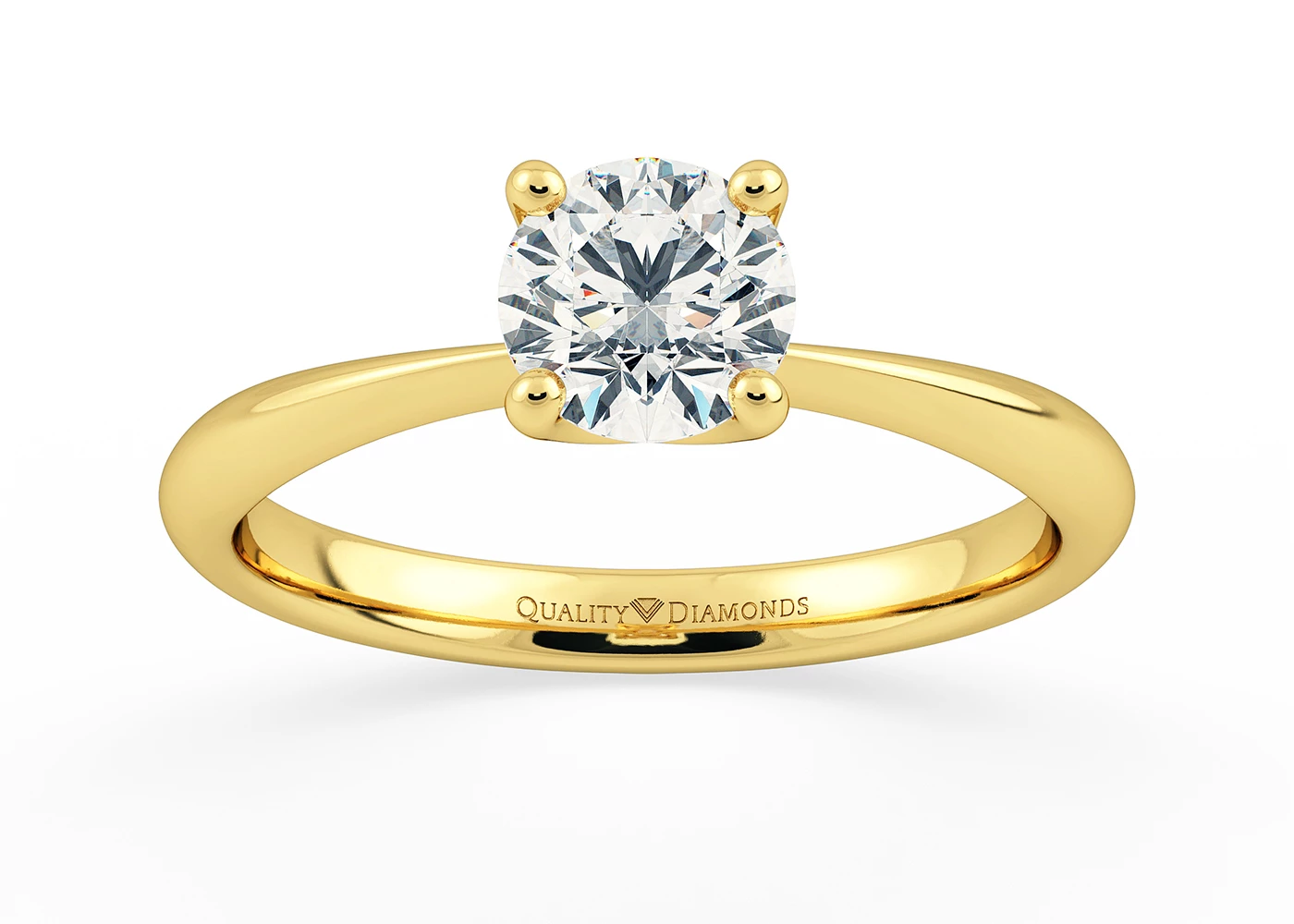One Carat Lab Grown Round Brilliant Solitaire Diamond Engagement Ring in 18K Yellow Gold