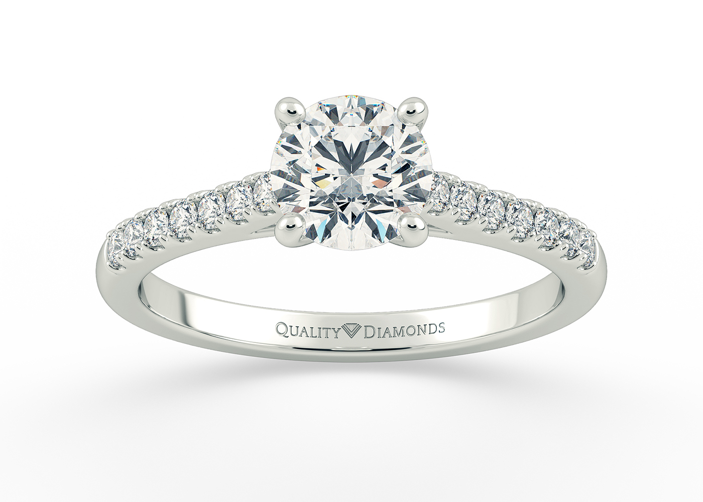 One Carat Lab Grown Round Brilliant Diamond Set Diamond Engagement Ring in 9K White Gold