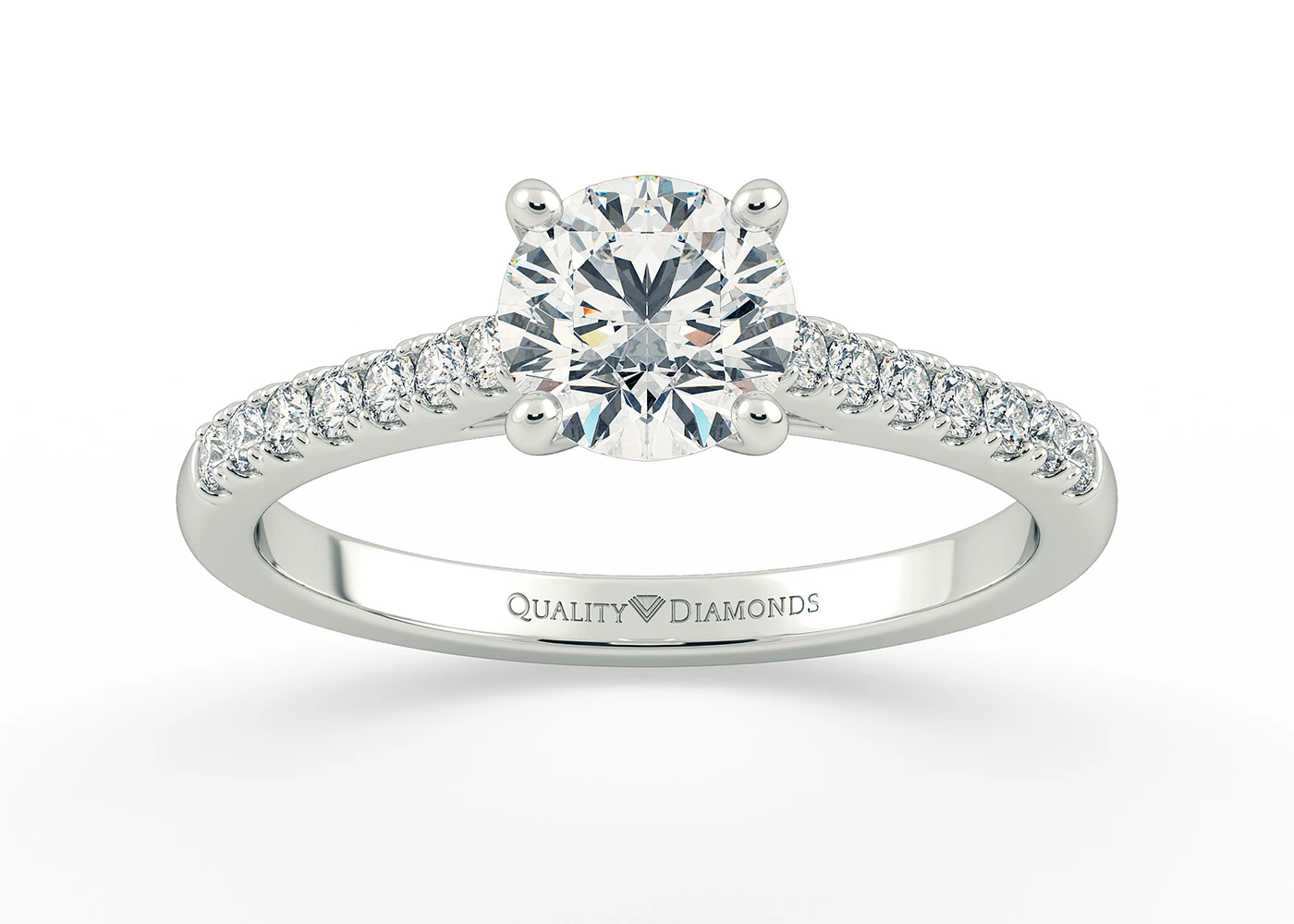 One Carat Round Brilliant Diamond Set Diamond Engagement Ring in 18K White Gold