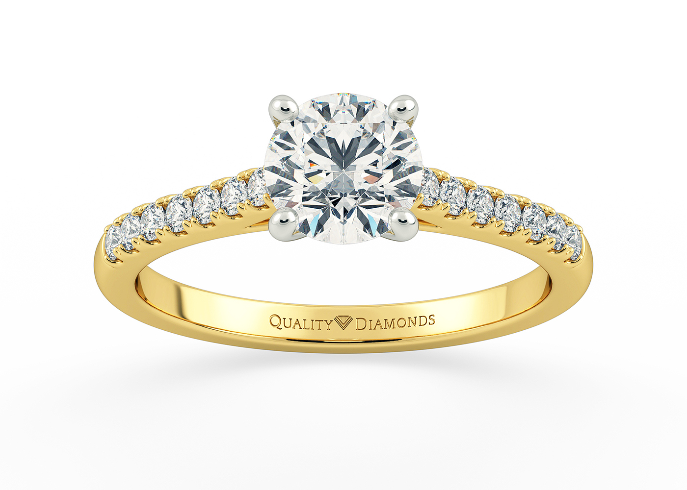 Half Carat Lab Grown Round Brilliant Diamond Set Diamond Engagement Ring in 18K Yellow Gold