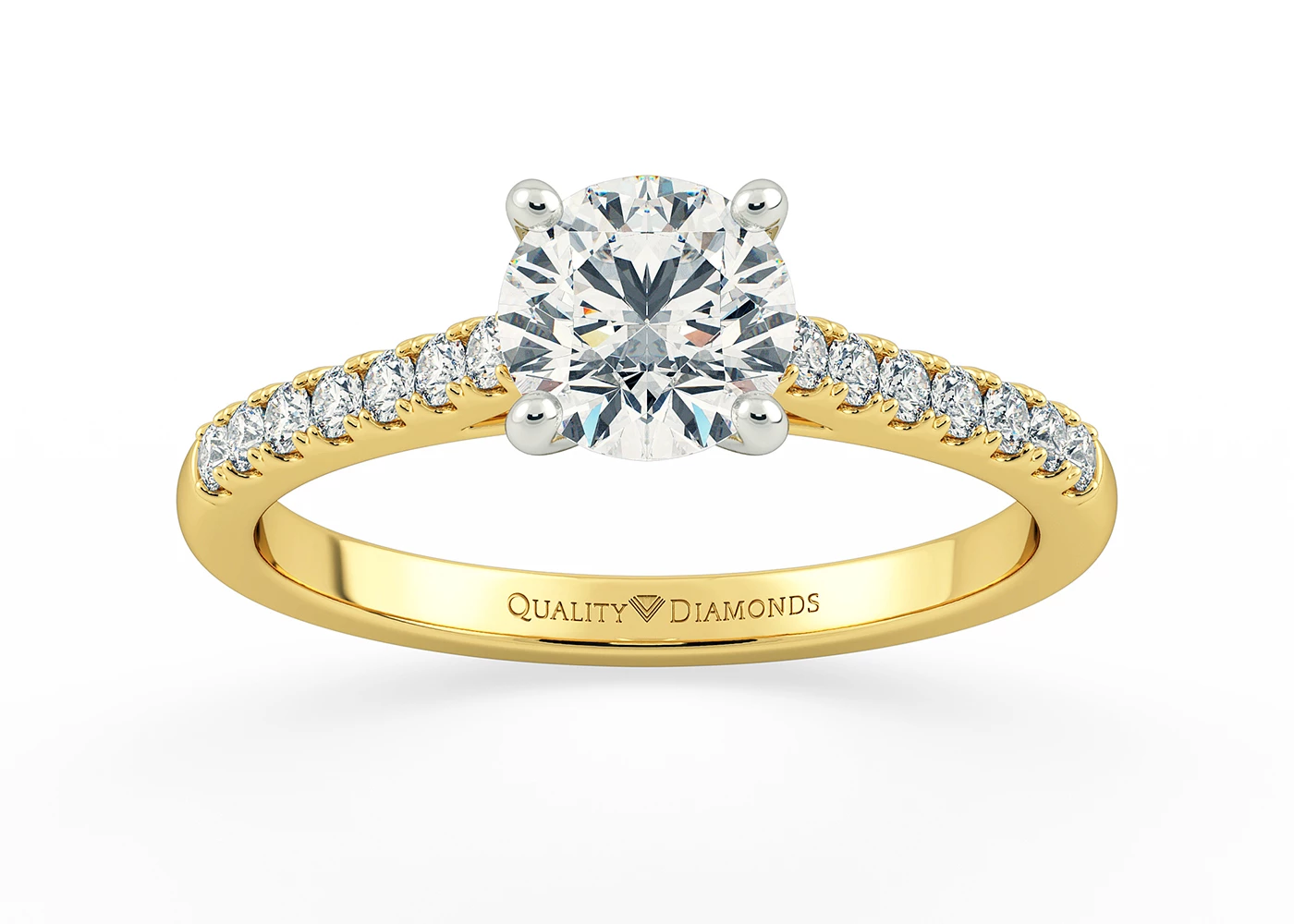 Two Carat Round Brilliant Diamond Set Diamond Engagement Ring in 18K Yellow Gold