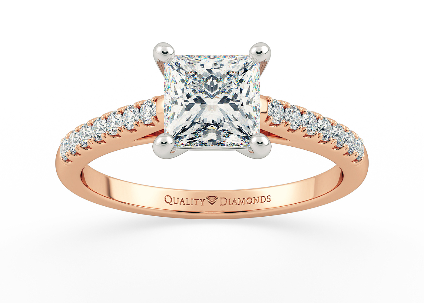 One Carat Princess Diamond Set Diamond Engagement Ring in 18K Rose Gold