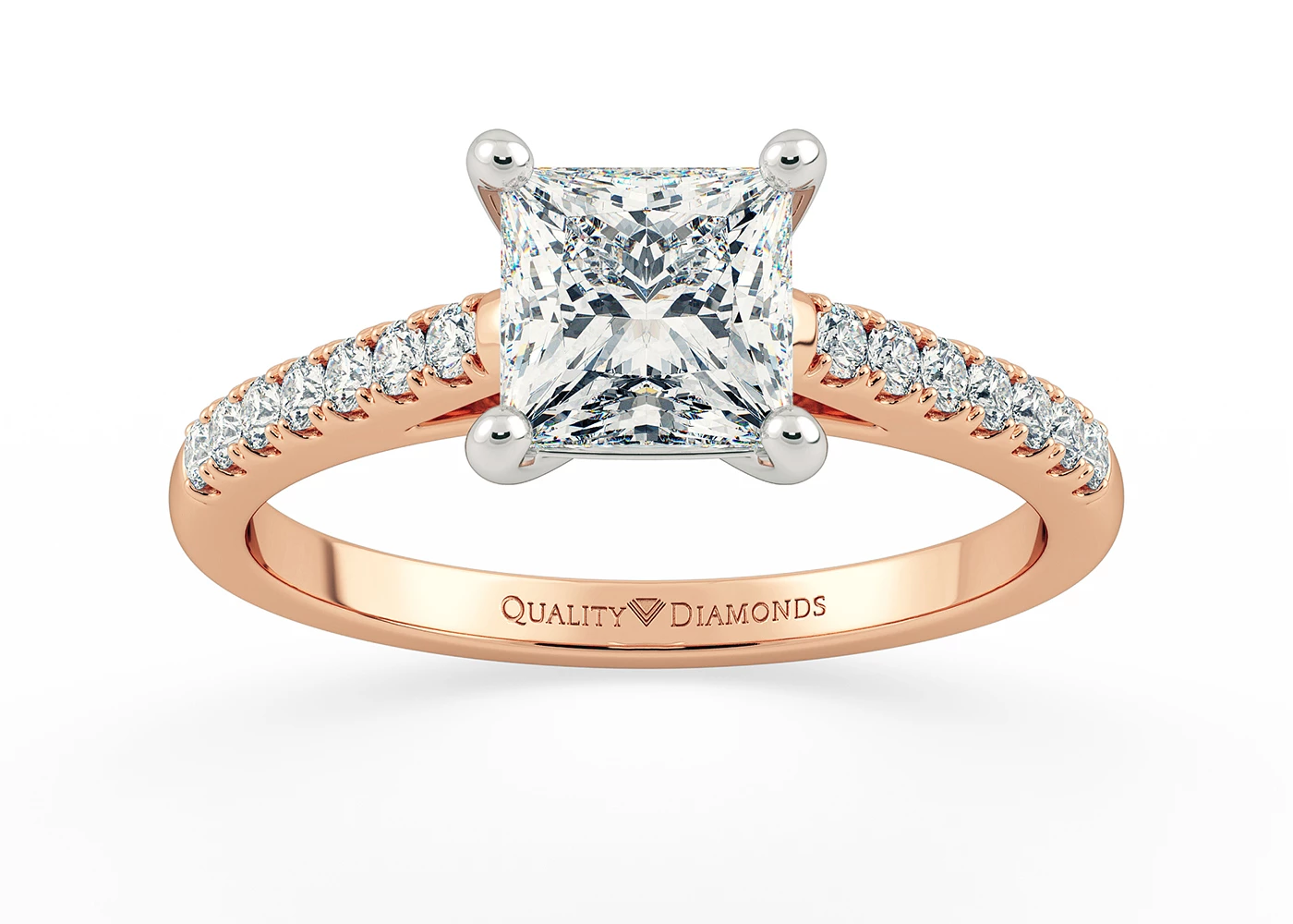 Half Carat Lab Grown Princess Diamond Set Diamond Engagement Ring in 18K Rose Gold