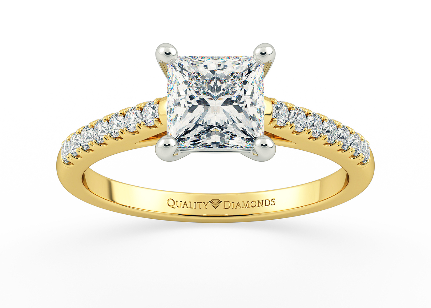 Two Carat Princess Diamond Set Diamond Engagement Ring in 18K Yellow Gold