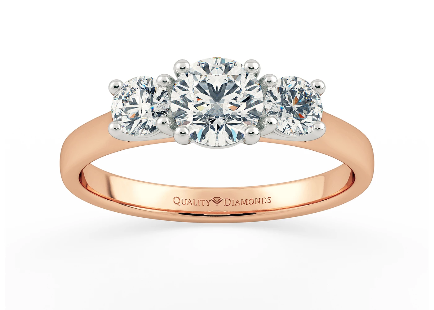 Round Brilliant Trilogy Bonheur Diamond Ring in 18K Rose Gold