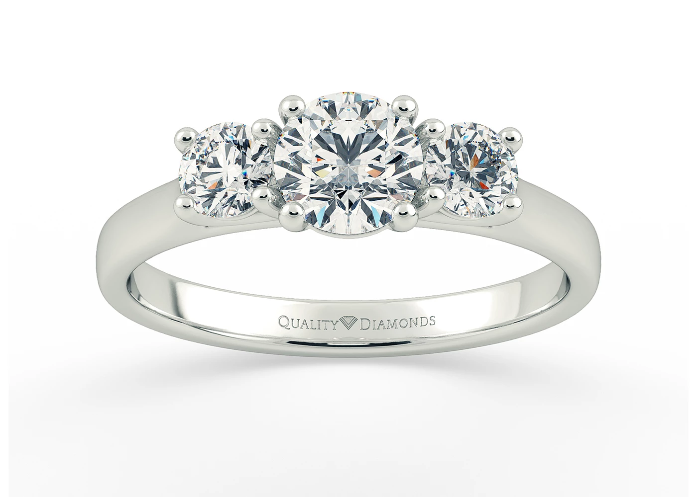 Round Brilliant Trilogy Bonheur Diamond Ring in 9K White Gold