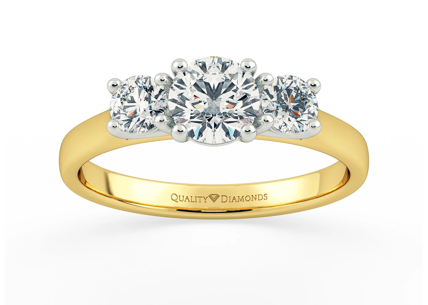 Round Brilliant Trilogy Bonheur Diamond Ring in 18K Yellow Gold