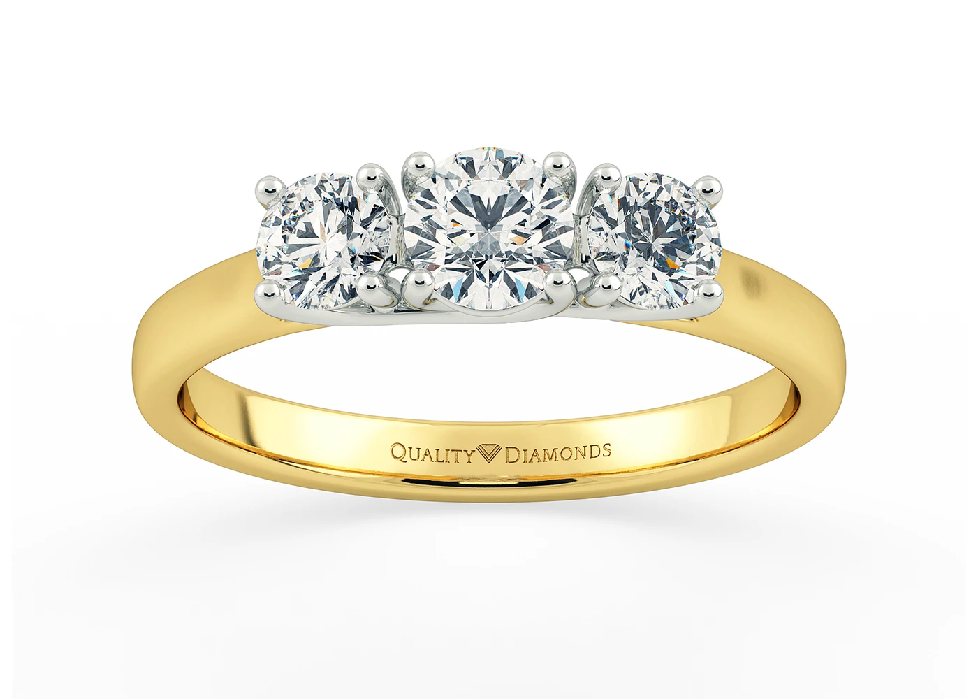Round Brilliant Trilogy Caressa Diamond Ring in 9K Yellow Gold