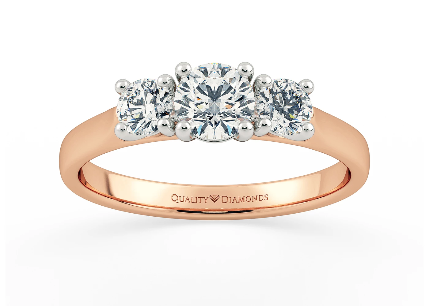 Round Brilliant Trilogy Noa Diamond Ring in 18K Rose Gold