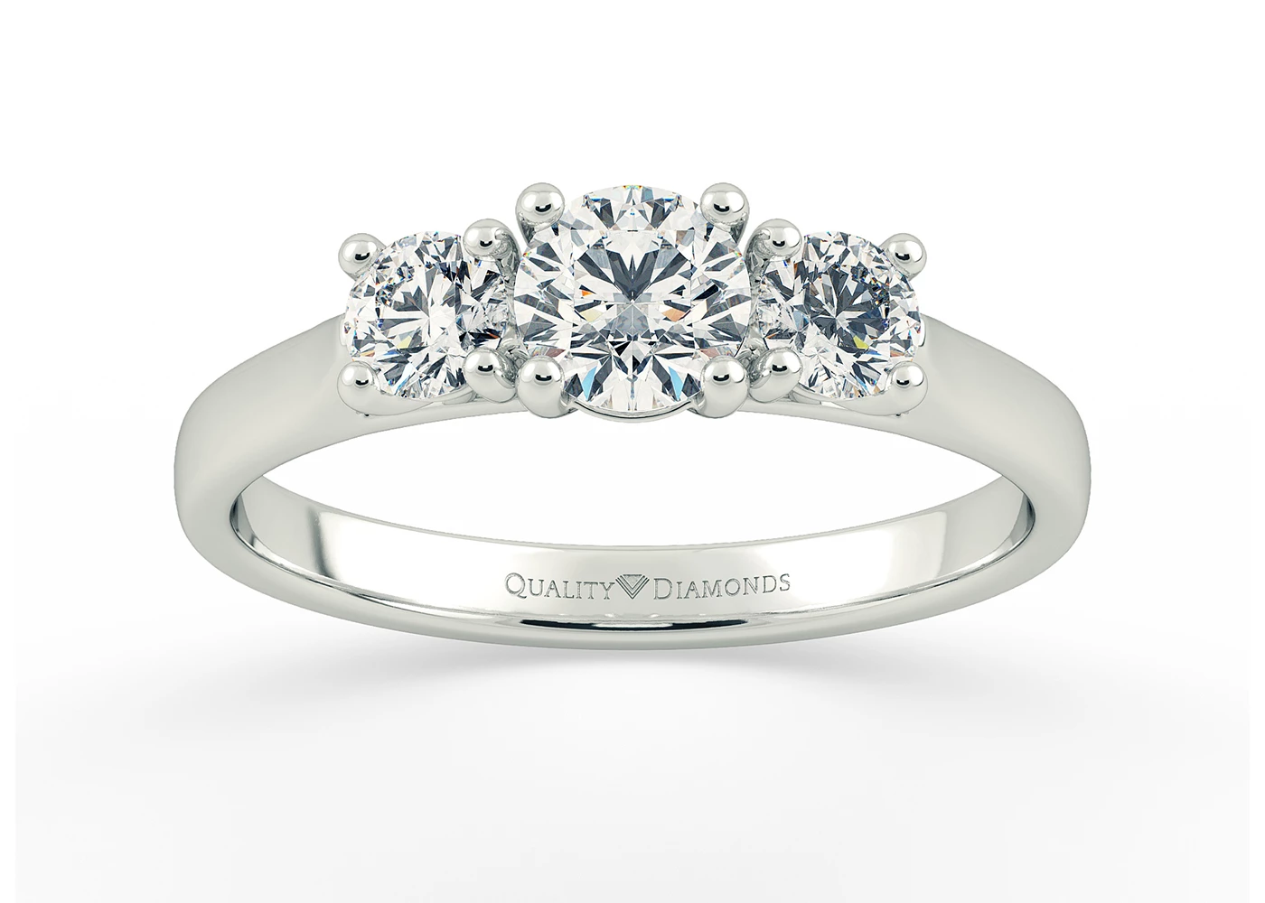 Round Brilliant Trilogy Noa Diamond Ring in 18K White Gold