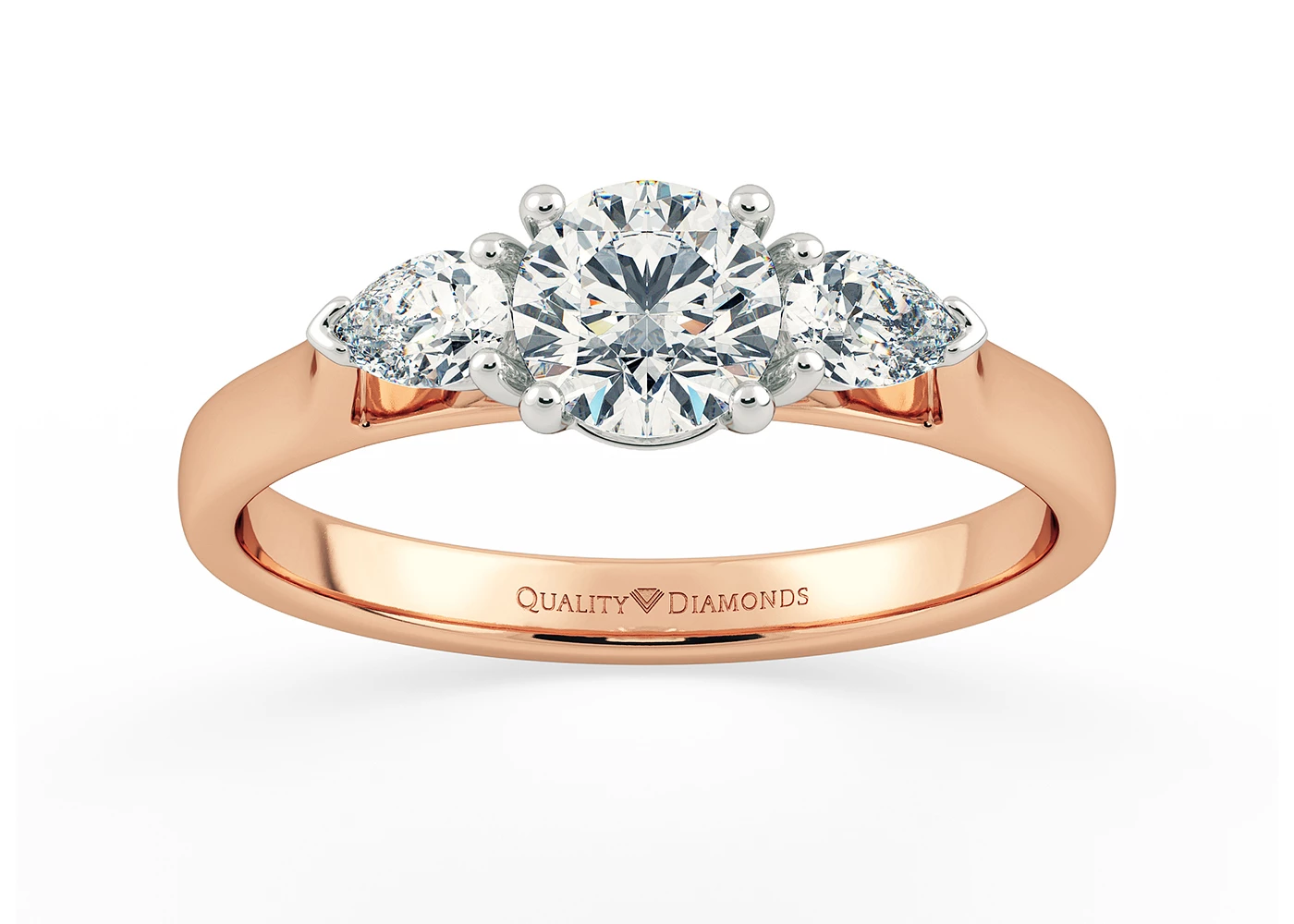 Round Brilliant Trilogy Zahra Diamond Ring in 18K Rose Gold