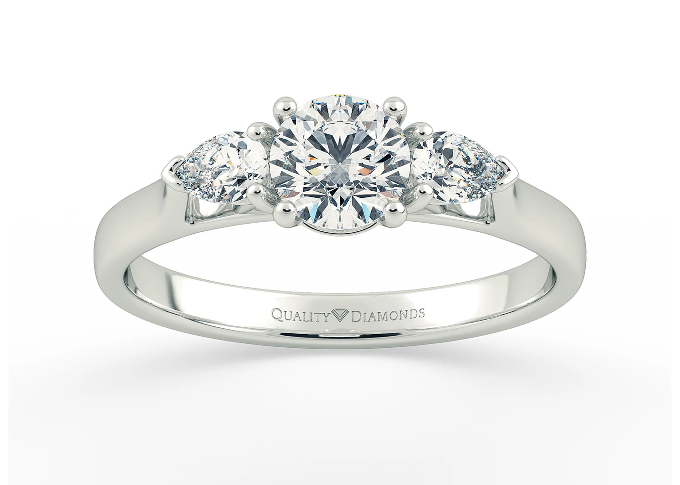 Round Brilliant Trilogy Zahra Diamond Ring in 9K White Gold