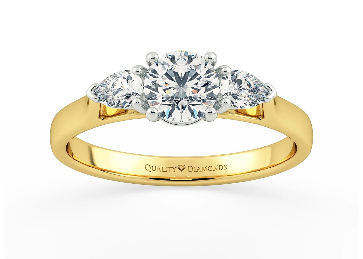 Round Brilliant Trilogy Zahra Diamond Ring in 18K Yellow Gold