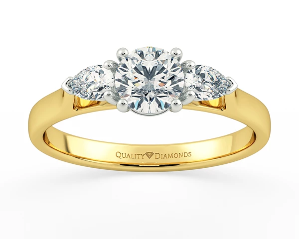Round Brilliant Trilogy Zahra Diamond Ring in 18K Yellow Gold
