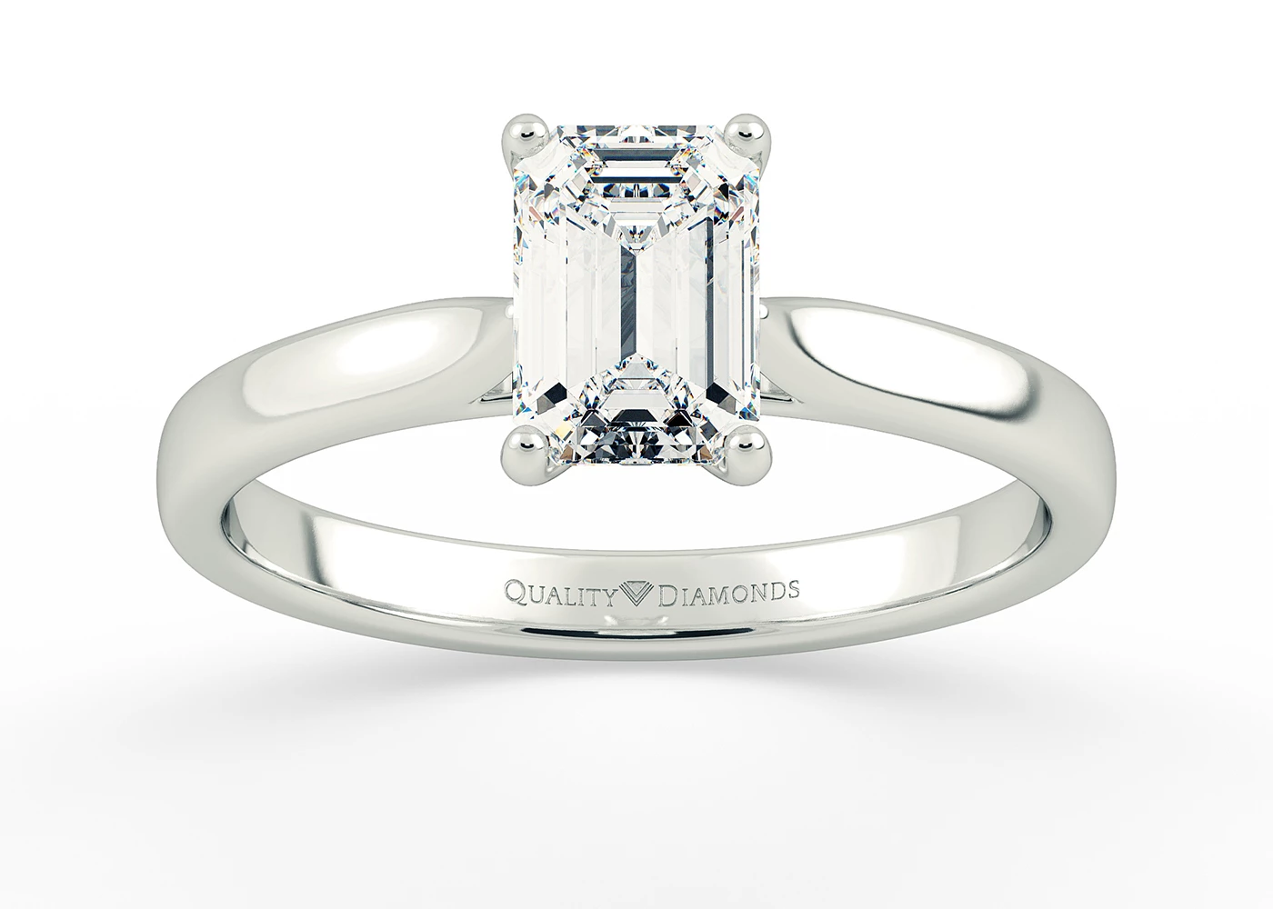 Emerald Rosa Diamond Ring in 9K White Gold