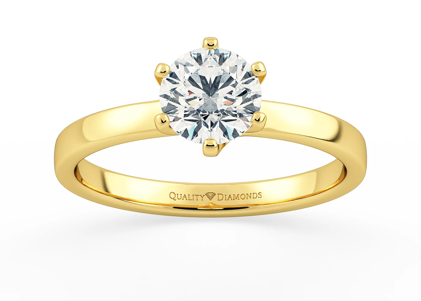 Six Claw Round Brilliant Abbraccio Diamond Ring in 9K Yellow Gold