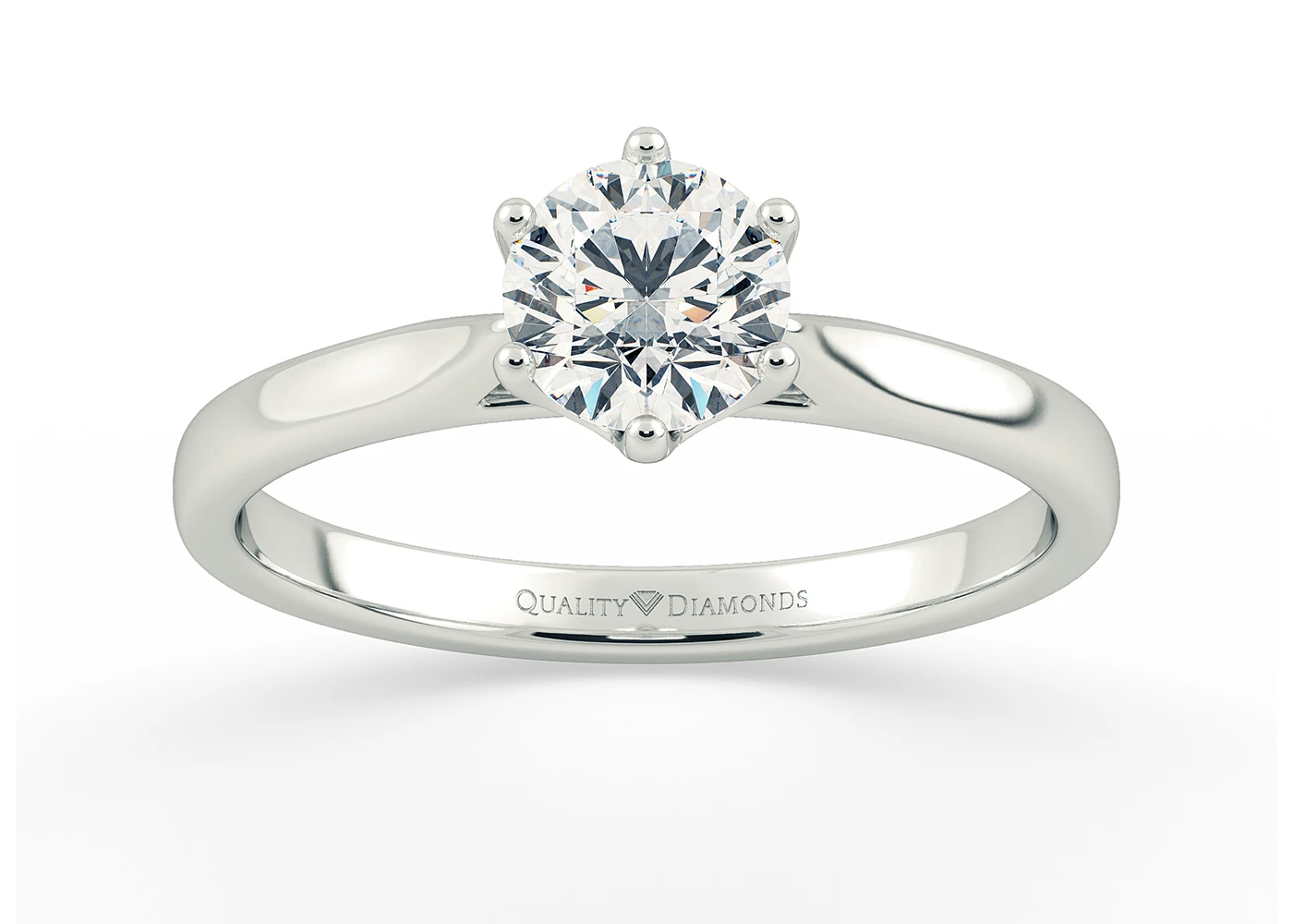 Six Claw Round Brilliant Grazia Diamond Ring in 18K White Gold