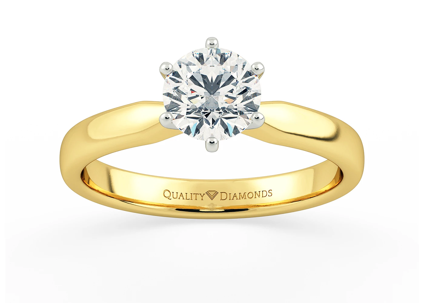 Six Claw Round Brilliant Amia Diamond Ring in 9K Yellow Gold