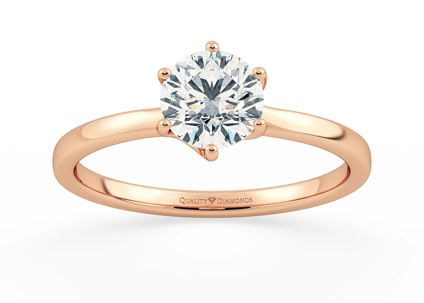 Six Claw Round Brilliant Cura Diamond Ring in 18K Rose Gold