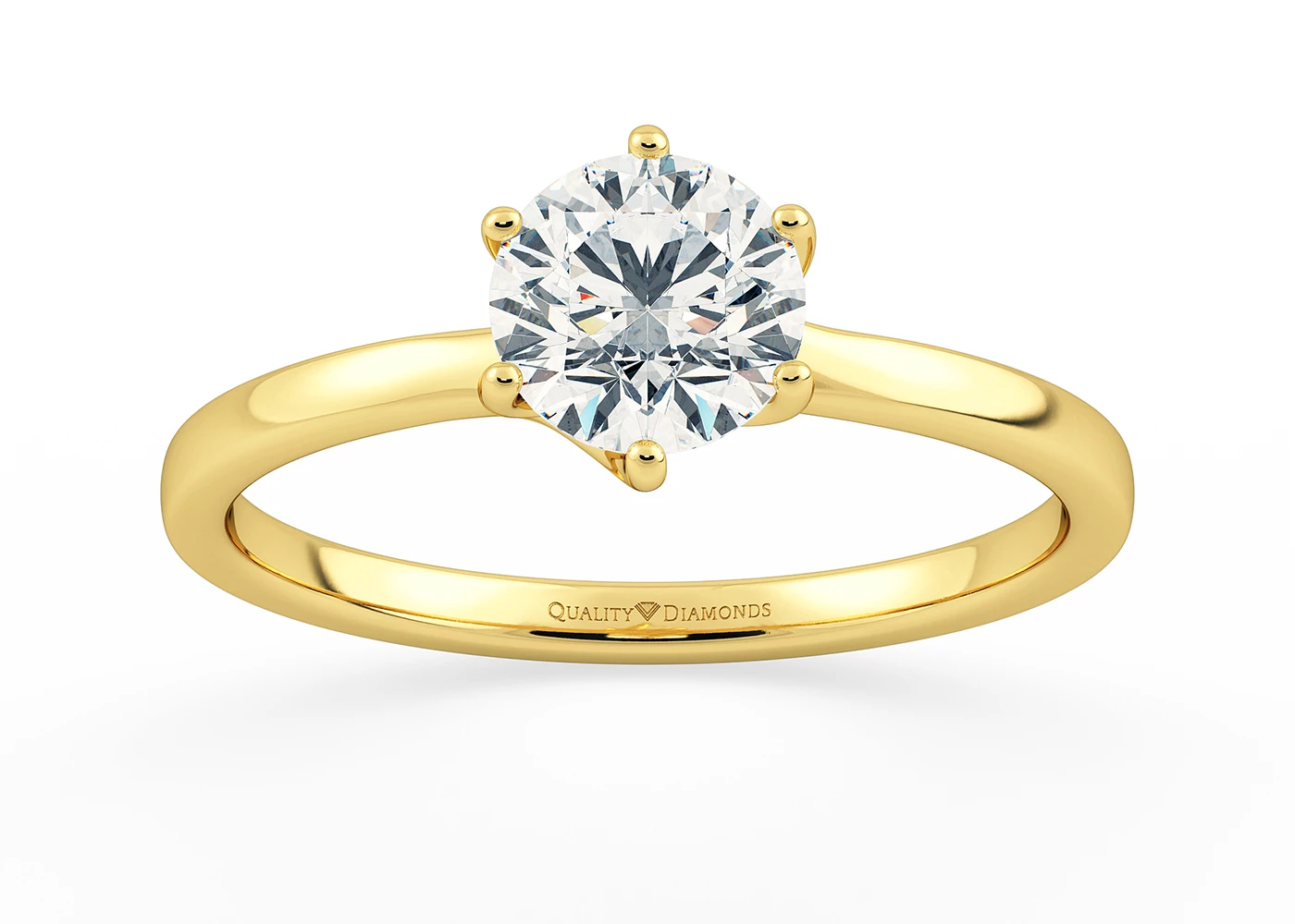 Six Claw Round Brilliant Cura Diamond Ring in 9K Yellow Gold