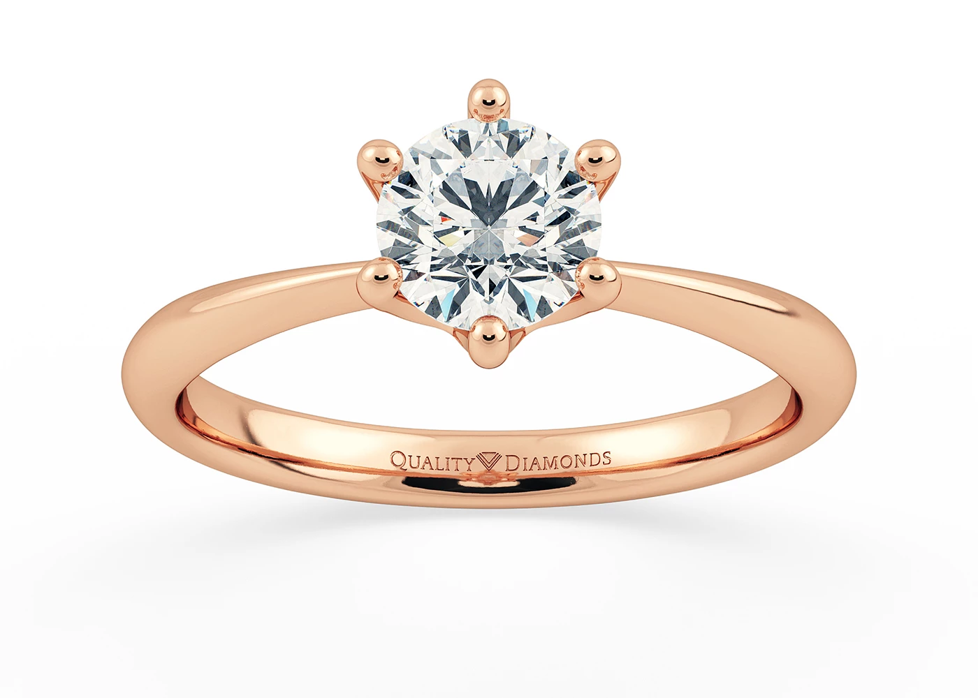Six Claw Round Brilliant Amorette Diamond Ring in 9K Rose Gold