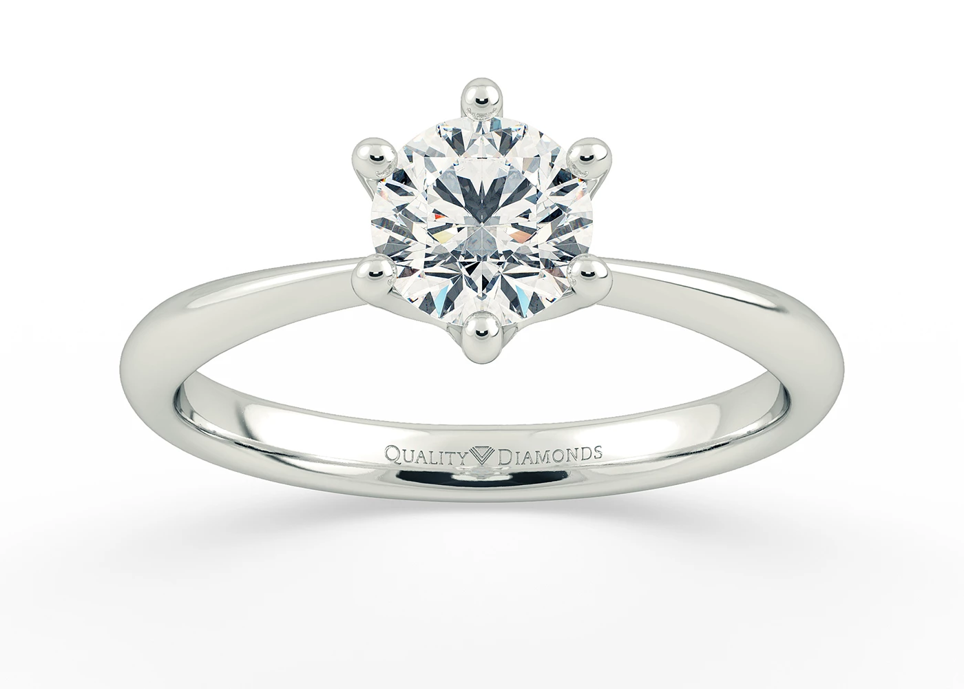 Six Claw Round Brilliant Amorette Diamond Ring in Platinum