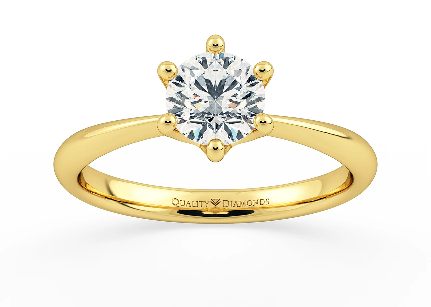 Six Claw Round Brilliant Amorette Diamond Ring in 9K Yellow Gold